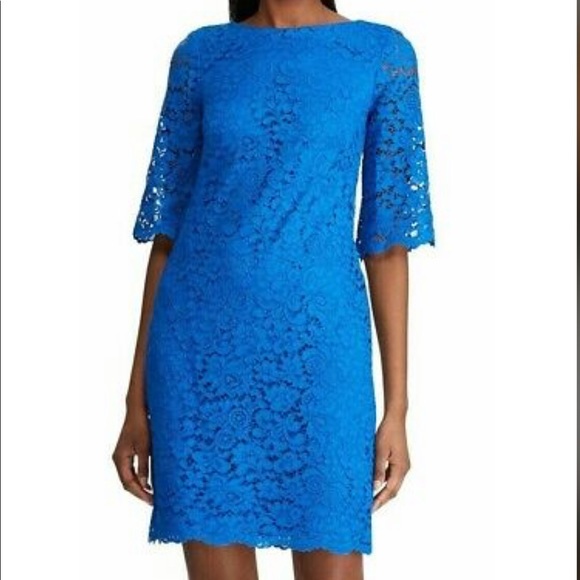 Lauren by Ralph Lauren blue lace shift dress. - Picture 1 of 12